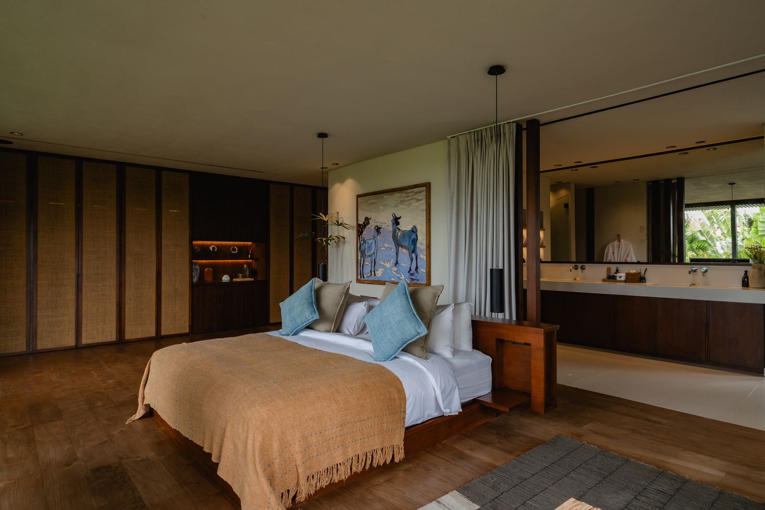 Bedroom with open vanity